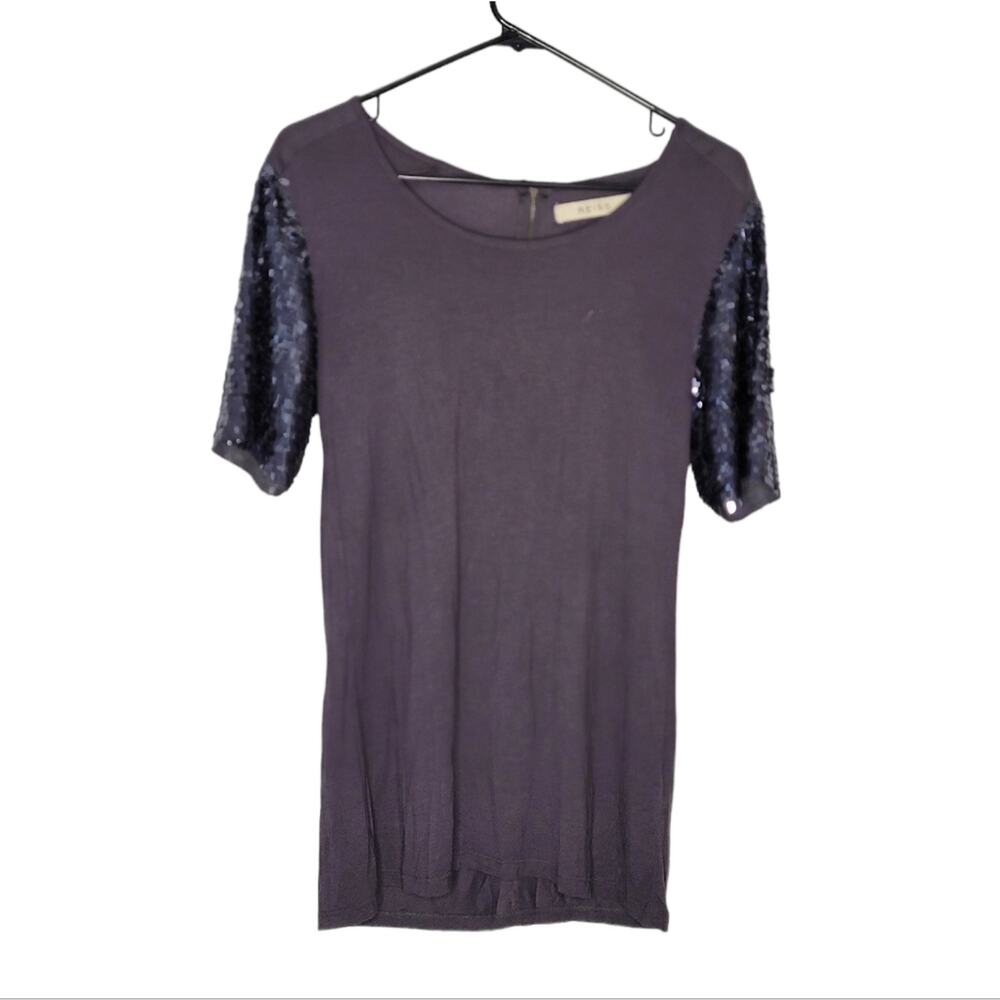 Reiss Gray Sequined Short Sleeve Zip Back Blouse Women's Medium